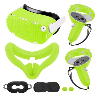 Compatible with Oculus Quest 2 Accessories, for Quest 2 VR Silicone face Cover, VR Shell Cover,for Quest 2 Touch Controller Grip Cover,Protective Lens Cover,Disposable Eye Cover. (Green)