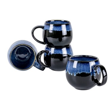 UNICASA Coffee Mugs Set, 18oz Ceramic Jumbo Mugs Set of 4, Porcelain Cereal, Soup Cups with Handles for Coffee, Tea, Milk, Latte and Cocoa, Microwave Safe - Reactive Blue