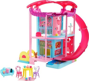 Barbie Dollhouse, Chelsea Playhouse with Transforming Areas &amp; 20+ Pieces, Includes 2 Pets, Pool, Furniture &amp; Accessories