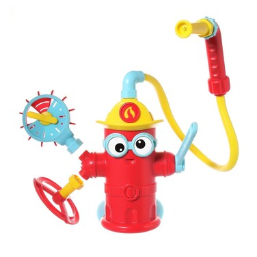 Yookidoo Baby Bath Toddler Toys (Ages 3+) - Ready Freddy Spray &lsquo;N&rsquo; Sprinkle Fire Hydrant Bathtime Toy - Includes Hose, Spray Nozzle, Wheel, &amp; Water Gauge - Attach to Any Bath Tub or Shower - Mold Free