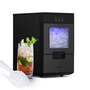 Newair Nugget Ice Maker Countertop - 44lbs/Day, Countertop Sonic Ice Machine, Self-Cleaning &amp; Refillable Water Tank, Pebble Ice Maker, Ideal for Home Office, Kitchen or Bar   Black Stainless Steel