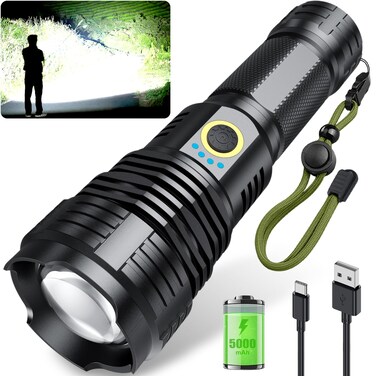 Rechargeable Flashlights 990000 High Lumens, Super Bright Flashlight with 10 Modes, LED Tactical Flashlight Waterproof, Powerful for Camping, Hiking, Hunting and Emergencies