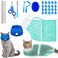 9 Pcs Cat Bathing Bag Set Cat Shower Bag Anti Bite and Scratch for Pet Grooming Washing Brush Comb Muzzle Nail Clipper Nail File Tick Tool(Blue, Turquoise)