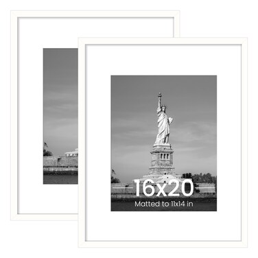 ENJOYBASICS 16x20 Picture Frame, Display Poster 11x14 with Mat or 16 x 20 Without, Wall Gallery Photo Frames, White, 2 Pack