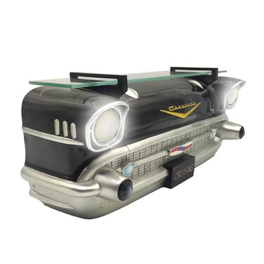 Sunbeltgifts 1957 Chevrolet Bel Air Wall Shelf, Floating Shelf, Tempered Glass, Black, 20x6.1x8 inches, Functional LED Headlights, Battery Operated, Chevy Decor, Unique Gift for Classic Car Enthusiast