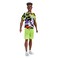 Barbie Fashionistas Ken Doll #123, Broad with Black Curly Hair Wearing Multi-Colored Camo Print Shirt, Neon Green Shorts &amp; Silvery Sneakers