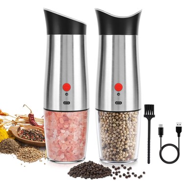 Electric Salt and Pepper Grinder Set: - for Gravity Automatic Sea Salt Grinder Set Spice Pepper Shakers with Adjustable Coarseness USB Rechargeable Battery Power Peppercorn Mill