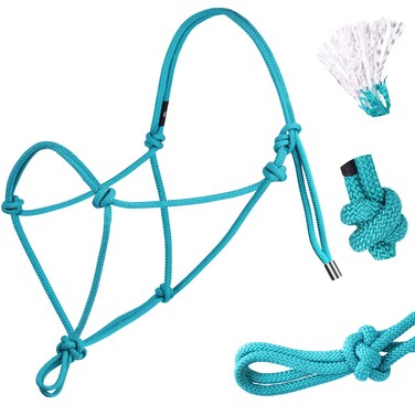 Harrison Howard Rope Halter for Horses Super Sturdy Horse Rope Training Halter with 2 Knot 1/4" Stiff Halter Cord Size Standard - Turquoise