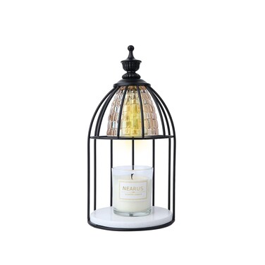 Candle Warmer Lamp, Auto Shut Off and Brightness Heat Level Control with Timer and Dimmable Switch, Top-Down Candle Melting with Marble Base and 2 Bulbs(Black)