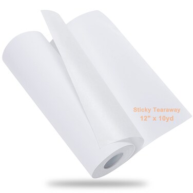 New brothread Sticky Self-Adhesive Tear Away Embroidery Stabilizer Backing 12" x 10 Yd roll - Medium Weight for Napped Fabric &amp; Hoop Less Embroidery