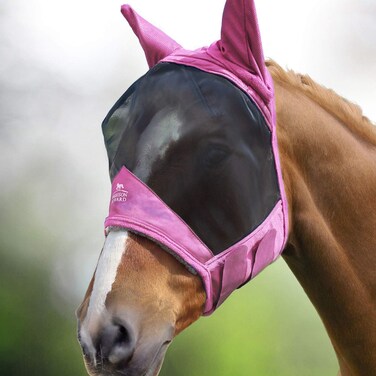 Harrison Howard CareMaster Pro Luminous Horse Fly Mask Large Eye Space Standard with Ears UV Protection for Horse Light Pink Full Size