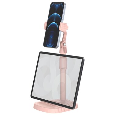 Cell Phone Stand for Desk Ubephant Adjustable Desktop Phone Holder, 360&deg; Swivel Bracket Telescopic Stand Adjustable Height fit on Tablet, Cell Phone 3 Different Angle for Tablet (Pink) Easy Assembly