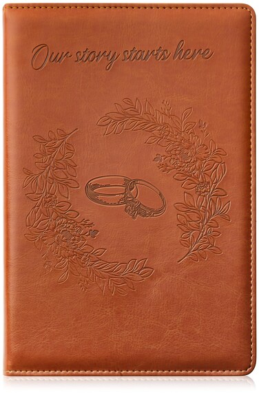 SOHOSPARK Wedding Refillable Faux Leather Journal, 6x8.7 Vegan Lined Writing Journal for Women or Men