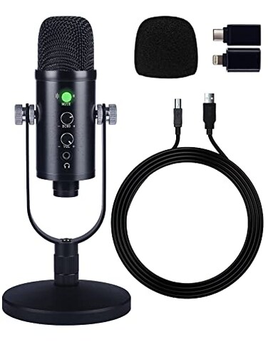 USB Microphone for iPhone Android Phones and PC with Reverb Headphone Monitoring, Professional Studio Mic Recording Vocals, Voice Overs, Gaming, Streaming Broadcast -Black Standard