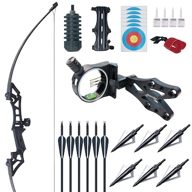 51'' Archery Bow and Arrow for Adults,30LB 40LB Takedown Recurve Bow Set,Aluminum Riser Long Bow Kit for Right Handed Outdoor Training Bow Black Straight Bow