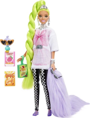 Barbie Extra Doll &amp;Accessories with Neon Green Hair, Feather Boa &amp; Pet Parrot