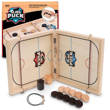 Fast Sling Puck Table Board Game I Wooden Family Indoor Two Player, Table Games for Family - Top Hockey for Adults &amp; Kids, Competitive Parties for Fun