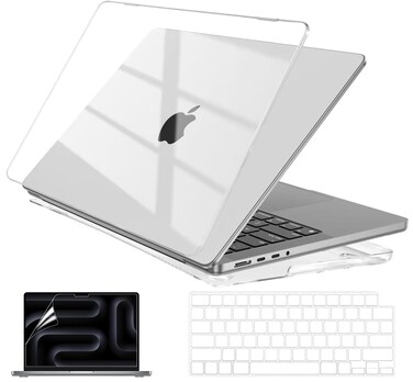 EooCoo Hard Case Clear Compatible with MacBook Pro 16 inch Case 2025 2024-2021 Release M4 M3 M2 M1 Pro/Max Chip A3403 A3186 A2991 A2780 A2485 with Keyboard Cover, Screen Protector, Crystal Clear