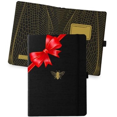 Dingbats* - Pro Lined Large B5 Notebook - Black Textile Cover with Thread Binding - for Work, Travel - Pocket, Elastic Closure, Pen Holder, Bookmark