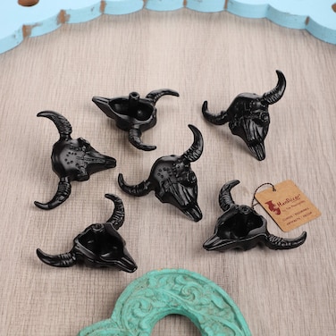 Buffalo Skull Design Cabinet/Wardrobe Knobs (Black, Pack of 6)