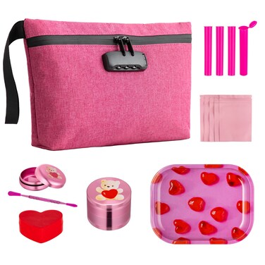 Smell Proof Bag with Combination Lock, Large Odor Proof Containers, Carbon Lined Pouch, Water Resistant, Airtight Zipper, Travel Storage Kit, Pink