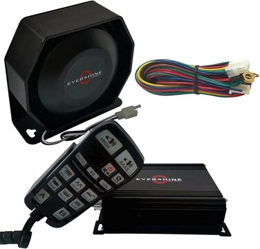 12V/24V Police Siren Horn PA System Kit with 100W Multi-Tones Siren Amplifier 118~125dB Flat Speaker Handheld Microphone Light Controller Emergency Sirens for Vehicles Tow Truck Car