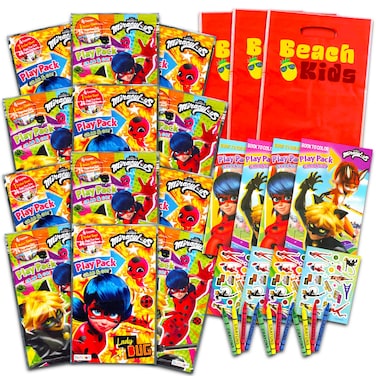 Miraculous Ladybug Party Favors Set Bundle ~ 12 Miraculous Grab n Go Play Packs with Coloring Pages, Stickers and More (Miraculous Party Supplies)
