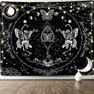 KJHL Skull Tapestry Black and White Tapestry Skeleton Lovers Tapestry Aesthetic Large Gothic Butterfly Tapestries Wall Hanging for Bedroom Living Room 59ʺ x 79ʺ
