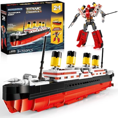 JOJO&amp;Peach Titanic Stem Toys, 2 in 1 Titanic Model &amp; Transform Robot Building Kit, Collectible Display Model Set, Stem Projects Toys Gifts for Kids Age 8+ and Adults (550 Pieces)