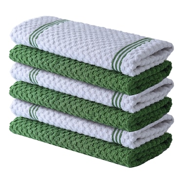 Infinitee Xclusives Premium Kitchen Towels &ndash; 6 Pack, 100% Cotton 15 x 25 Inches Absorbent Dish Towels - 425 GSM Tea Towel, Terry Kitchen Dishcloth - Green Dish Cloth for Household Cleaning