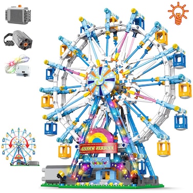 Rotating Ferris Wheel Building Blocks Set Toy with Lighting Kit（879pcs）, Carnival Amusement Park Construction Kits for Kids, Great Christmas Birthday Gift for Age 6 7 8 9 10 11 12 Years Old
