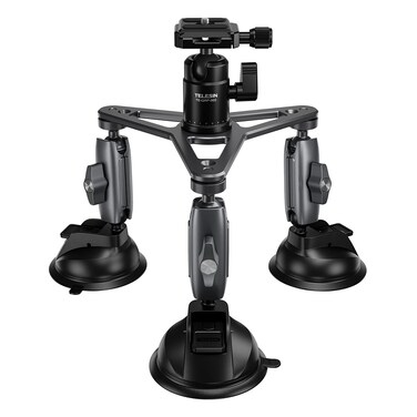 Triple Suction Cup Car Mount Heavy Duty Tripod with 360 Ball Head for GoPro 13 Insta360 DJI Action 5 Pro 4/3 DSLR Mirrorless Camera, Dashboard Windshield Window Hi-Speed Motion Vehicle Holder Attach