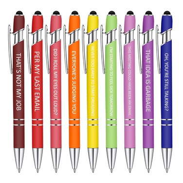 Eersida 10 Pcs Funny Pens Insulting Snarky Office Pens Sarcastic Negative Quotes Ballpoint Macaron Touch Stylus for Adult Office Supplies Accessories Gifts for Coworker, Black Ink