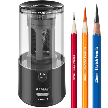 AFMAT Electric Pencil Sharpener for Artist, 8-17mm Super Long Point, Auto Stop &amp; Fast Sharpen, Long Point Pencil Sharpener, Artist Pencil Sharpener Plug in for &phi;6-12mm Charcoal/Drawing/Colored Pencils