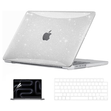 EooCoo Case Compatible with MacBook Pro 14 inch 2025 2024-2021 M4 M3 M2 M1 Pro Max Chip, Hard Shell Cases with Keyboard Cover, Screen Protector - Sparkly Clear