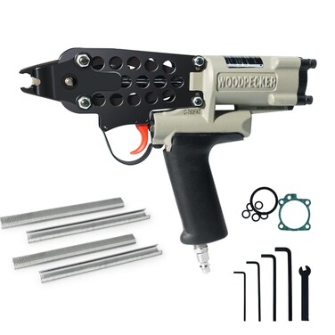 WOODPECKER C-760FA 16 Guage Pneumatic Hog Ring Gun, Standard 3.0 mm to 4.8 mm Closure Diameter, 1/2-Inch Crown Hog Ring Staples, Air Hog Ring Plier Tool for Wire Cages, Seat Making, Fencing