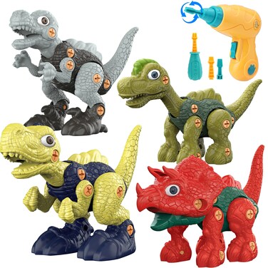 WANFEI Take Apart Dinosaur Toys for Kids, Dinosaur Toys for 3 4 5 6 7 Year Old Boys, Learning Educational Construction Building Toys with Electric Drill, Birthday Gifts for 3-9 Years Old Children