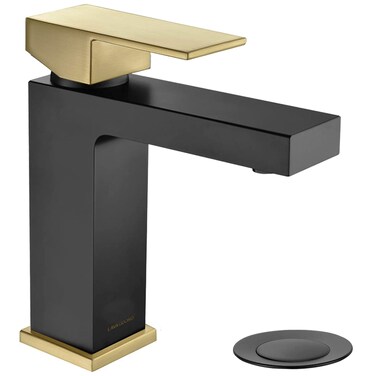 Black and Gold Bathroom Faucet, Lava Odoro Brass Single Hole Bathroom Sink Faucet Single Handle Vanity Faucet with Drain Assembly, Deck Plate Included, BF307-GB
