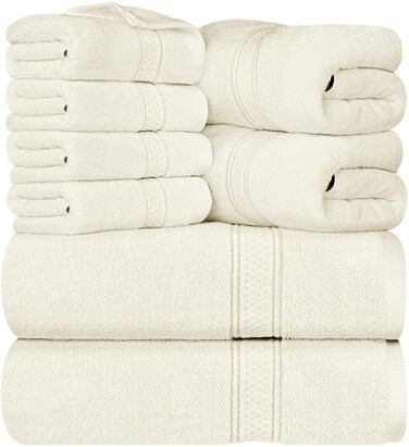 Utopia Towels 8 Piece Premium Towel Set, 2 Bath, 2 Hand, and 4 Wash Cloths, 600 GSM 100% Ring Spun Cotton, Highly Absorbent Towels for Bathroom, Gym, Hotel, and Spa, Ivory