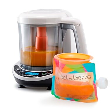 Baby Brezza One Step Baby Food Maker Deluxe &ndash; Auto shut Off, Dishwasher Safe Cooker and Blender to Steam + Puree Organic Food for Infants + Toddlers - Set of 3 Pouches + 3 Funnels
