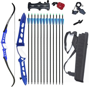 68" Bow and Arrows for Adults &amp; Youth Beginner Archery Takedown Recurve Bow Athletic Bow Competition Longbow Metal Riser Right Hand for Outdoor Shooting Training Practice (Blue, 38lb)
