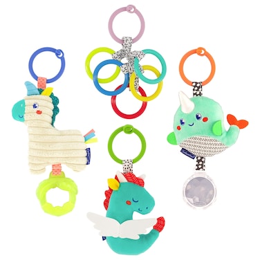 Infantino Link &amp; Go Activity Pals - Unicorn, Narwhal and Dragon Linking Toys, Clacker Rings, Sensory Exploration, Fine Motor Skills, Attachable and Linkable, Easy to Hold for Babies &amp; Toddlers, 0M+