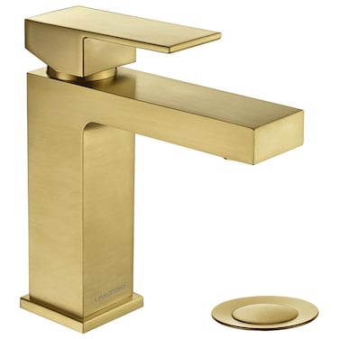 Brushed Gold Bathroom Faucet Single Hole, Lava Odoro Brass Bathroom Sink Faucet Single Handle Gold Vanity Faucet with Drain Assembly, Deck Plate Included, BF307-SG