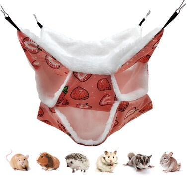 Triple-Layer Sugar Glider Hammock, Small Pet Cage Hammock, Sugar Glider Cage Accessories Hamster Bedding Small Animals Bed for Chinchilla Parrot Ferrets Rat Playing Sleeping (A. Strawberry)