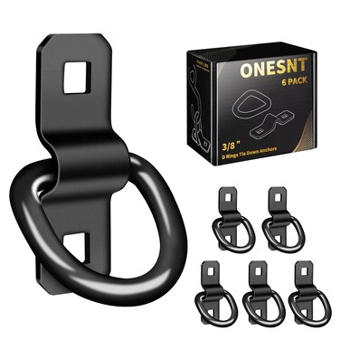 D Rings Tie Down Anchors 3/8&rdquo; Heavy Duty 6000 Pound Breaking Strength for RV Camper Pickup Trailer Cargo Control, Tying Down Motor Bikers,ATV Surface Mount Bracket Enclosed Points（Pack of 6 Black）