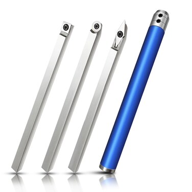 Carbide Tipped Wood Turning tools set, Latest Lathe Rougher Finisher Swan Neck Hollowing Tools and Interchangeable Aluminum Alloy Grip Handle with Diamond Round Square Carbide Inserts