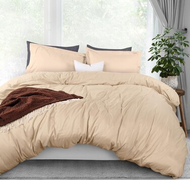 Utopia Bedding Duvet Cover Queen Size - 1 Comforter Cover with 2 Pillow Shams - 3 Pieces Bedding Duvet Cover with Zipper Closure - Soft Brushed Microfiber, 90 X 90 Inches (Beige)