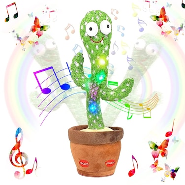 Dancing Cactus Toys for Baby Boys and Girls, Talking Plush Dancing Cactus Toy Electronic Plush Toy Singing, Record Repeating What You Say with 120 English Songs and LED Lighting for Home Decor Toys