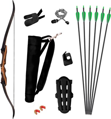 Samick Sage Takedown Recurve Bow and Arrow Set - 62 Inch Complete Ready-to-Use Longbow Archery Set - Includes 6 Arrows, Quiver, Bowstring &amp; Stringer Tool, Arm &amp; Finger Guard for Adults &amp; Teens