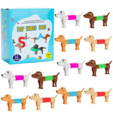 Limpskys Easter Egg fillers, Dog pop Tubes, Easter Basket Stuffers, Dog fidgets, Stretch Dog Toy, Dog Party Favors,Small Toys,Dog Toys for Kids,Autism Sensory Products（12 Pcs Dog）